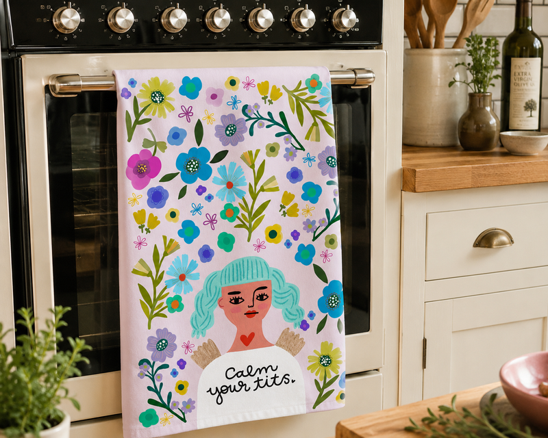 Calm Your Tits Grumpy Angel Dish Towel