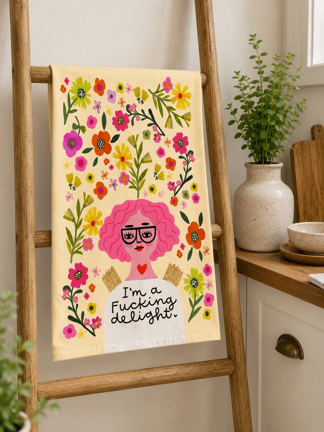 I'm a Fucking Delight Grumpy Angel Dish Towel