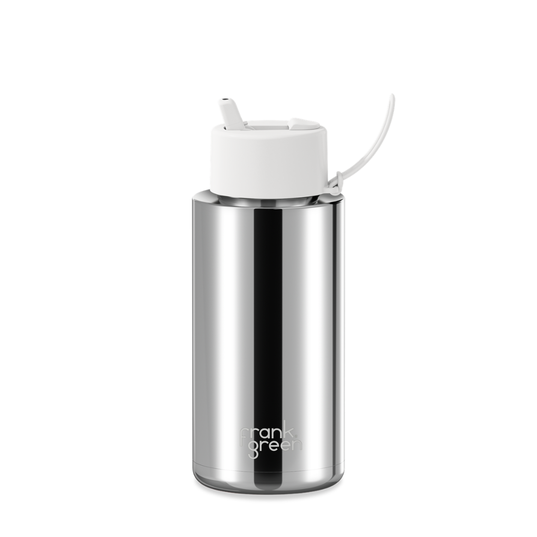 Frank Green Chrome Ceramic Reusable Bottle with Flip Straw Lid - 34oz