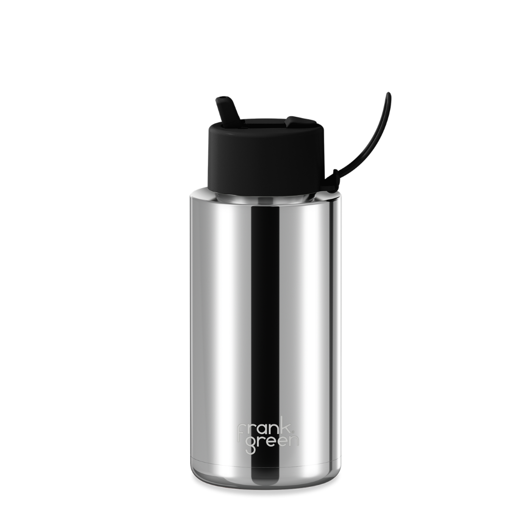 Frank Green Chrome Ceramic Reusable Bottle with Flip Straw Lid - 34oz