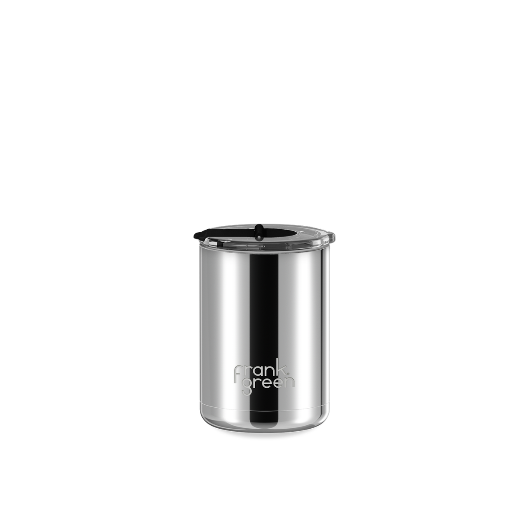 Frank Green Chrome Ceramic Coffee Cup with Hinged Screw Lid - 12oz