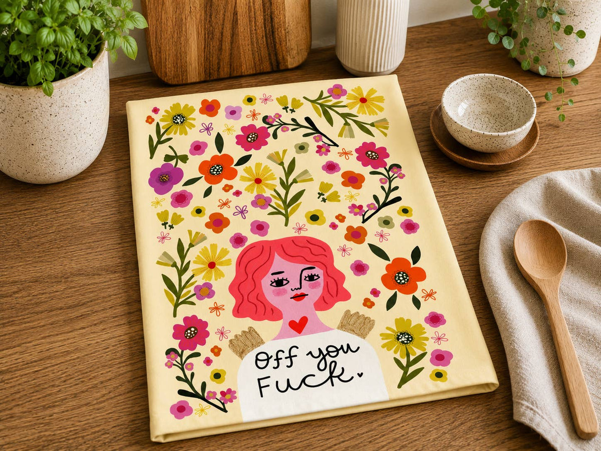 Off You Fuck Grumpy Angel Dish Towel