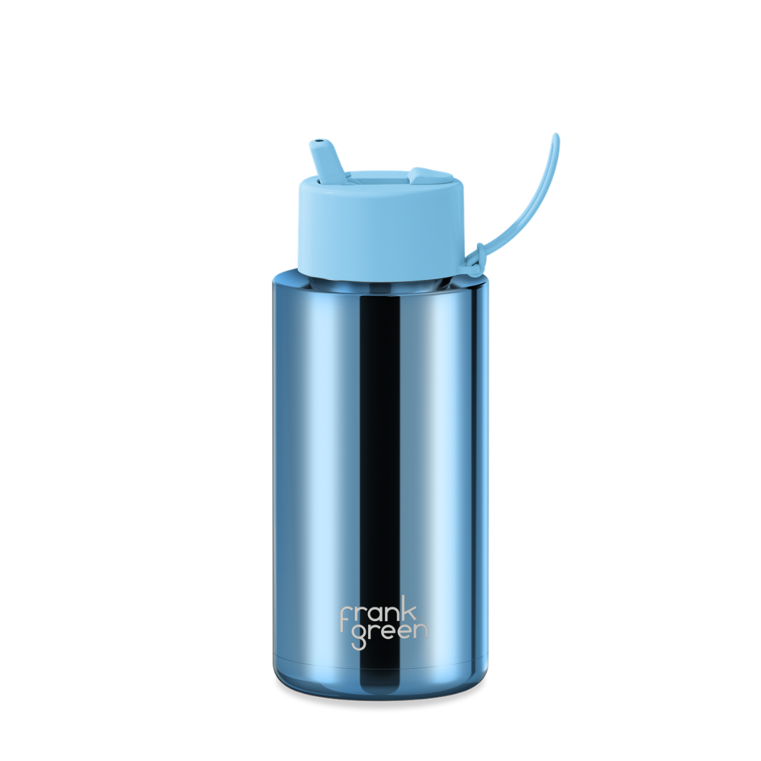 Frank Green Chrome Ceramic Reusable Bottle with Flip Straw Lid - 34oz