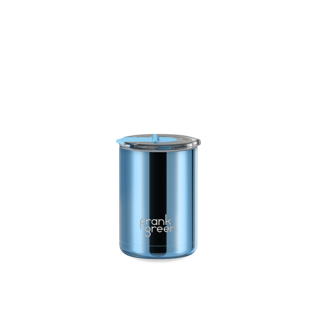 Frank Green Chrome Ceramic Coffee Cup with Hinged Screw Lid - 12oz