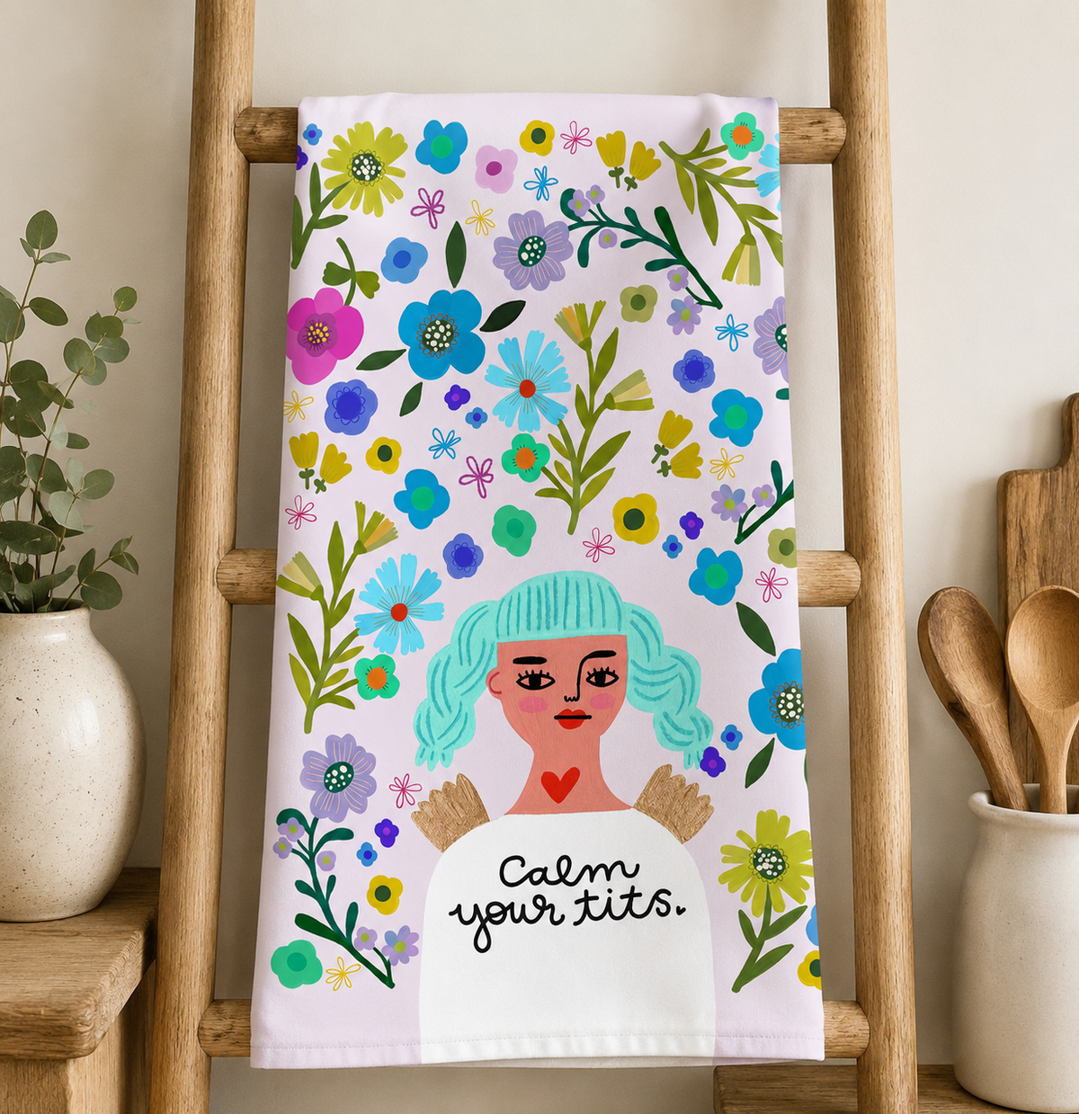Calm Your Tits Grumpy Angel Dish Towel
