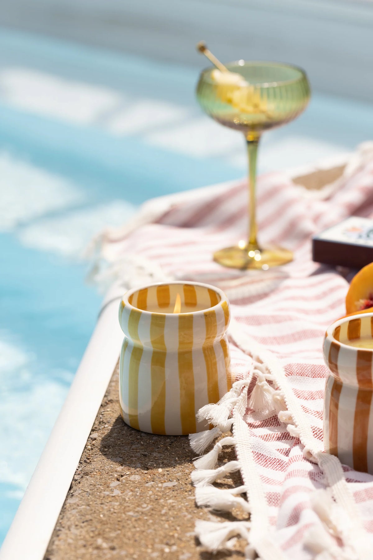 Cabana Ochre Striped Ceramic Candle - Gold Coast 184g
