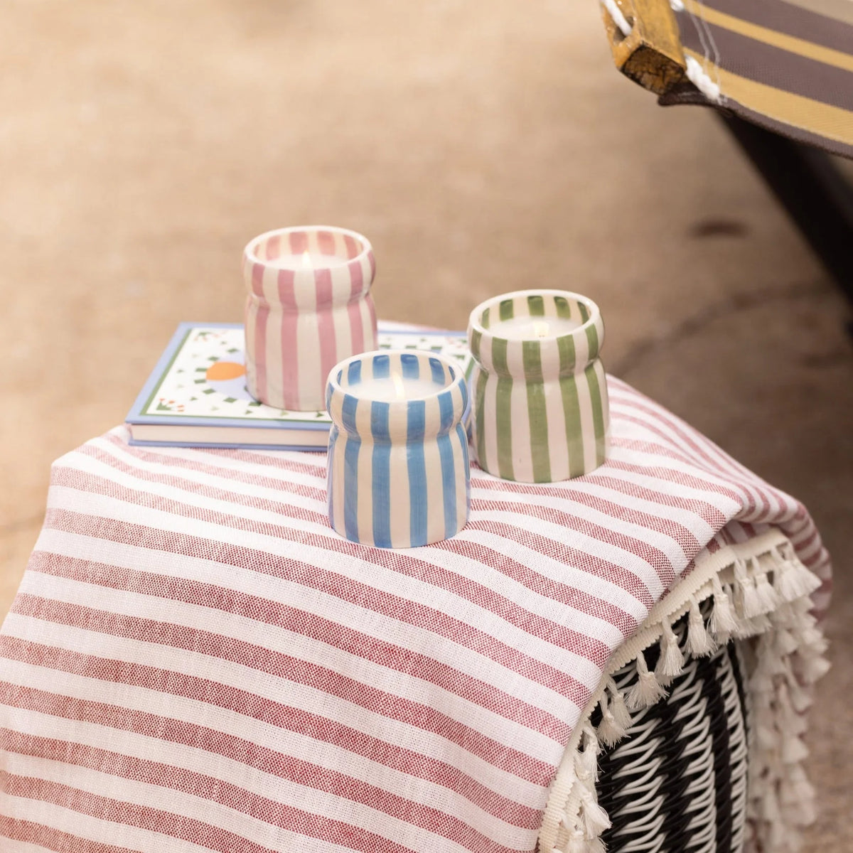 Cabana Blue Striped Ceramic Candle - Lost At Sea 184g