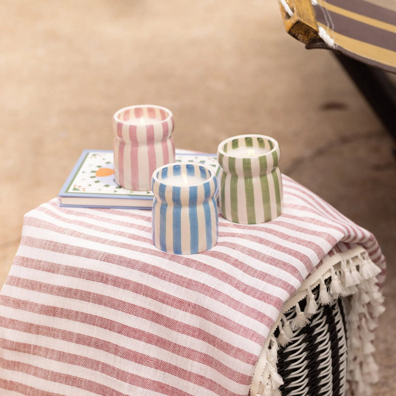 Cabana Blue Striped Ceramic Candle - Lost At Sea 184g