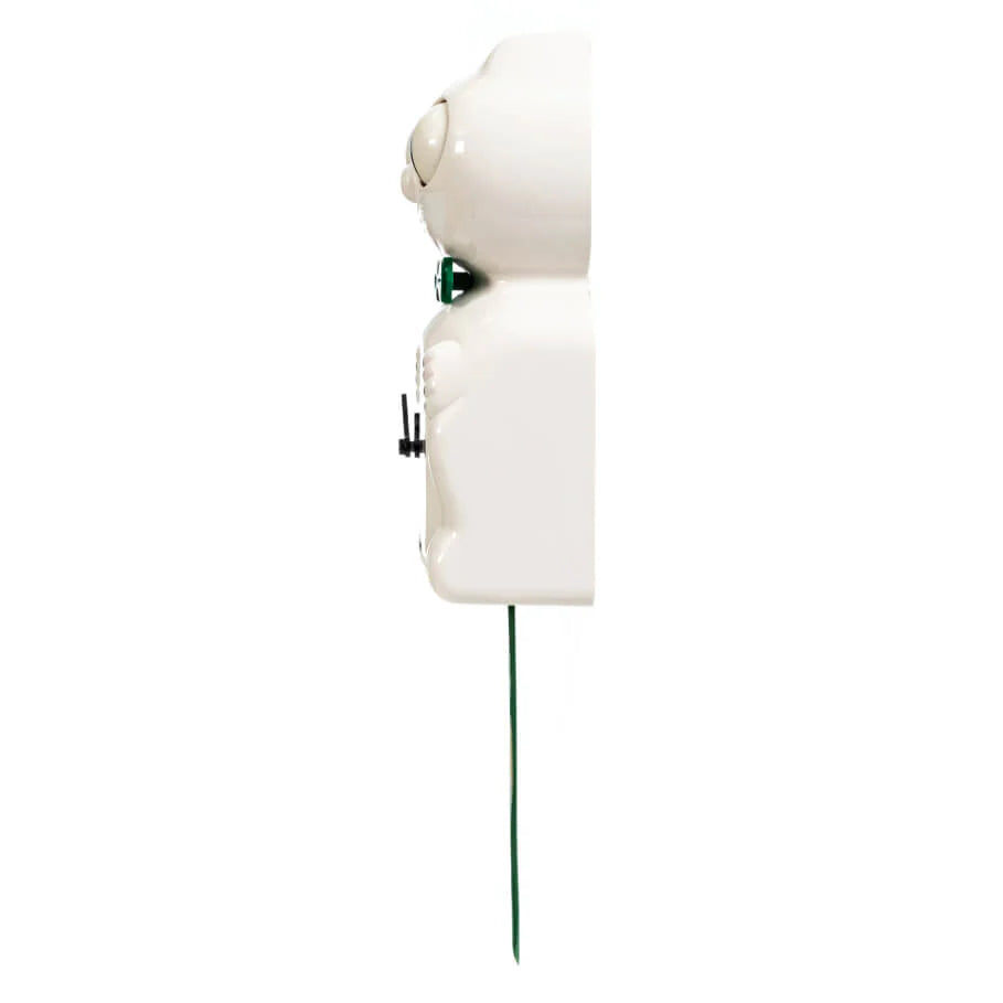 White Kit Cat Clock with Green Tail/Bowtie