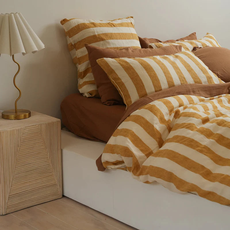 100% French Flax Linen Duvet Cover Set – Sunflower Stripe
