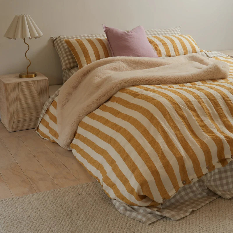 100% French Flax Linen Duvet Cover Set – Sunflower Stripe