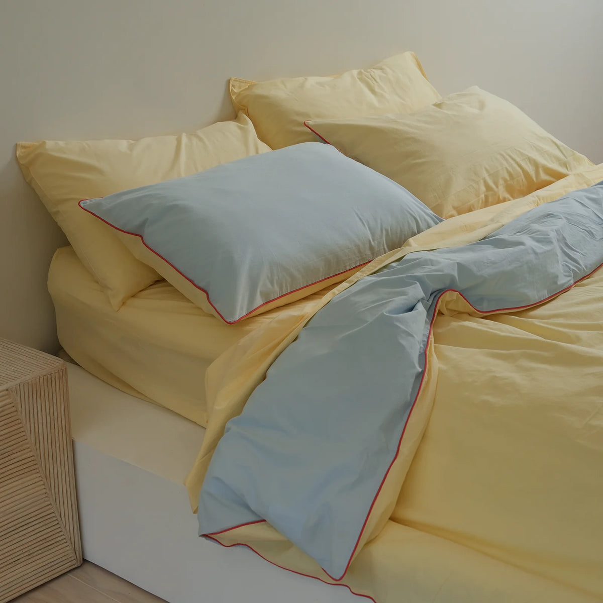 100% Stonewashed Cotton Duvet Set – Butter/Sky Reversible
