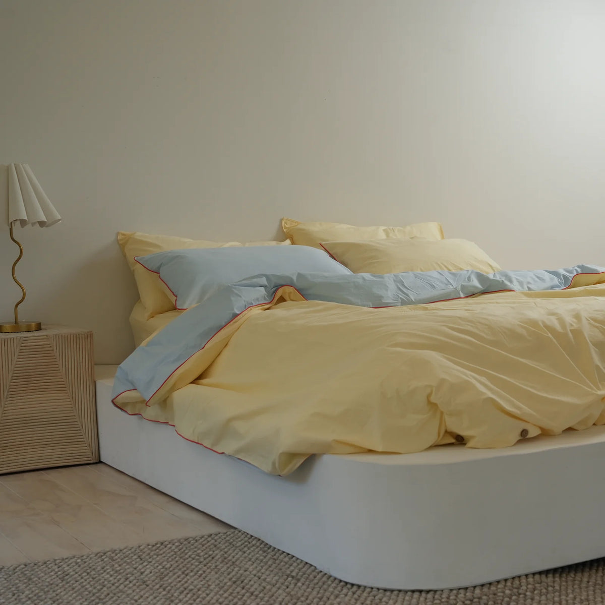 100% Stonewashed Cotton Duvet Set – Butter/Sky Reversible