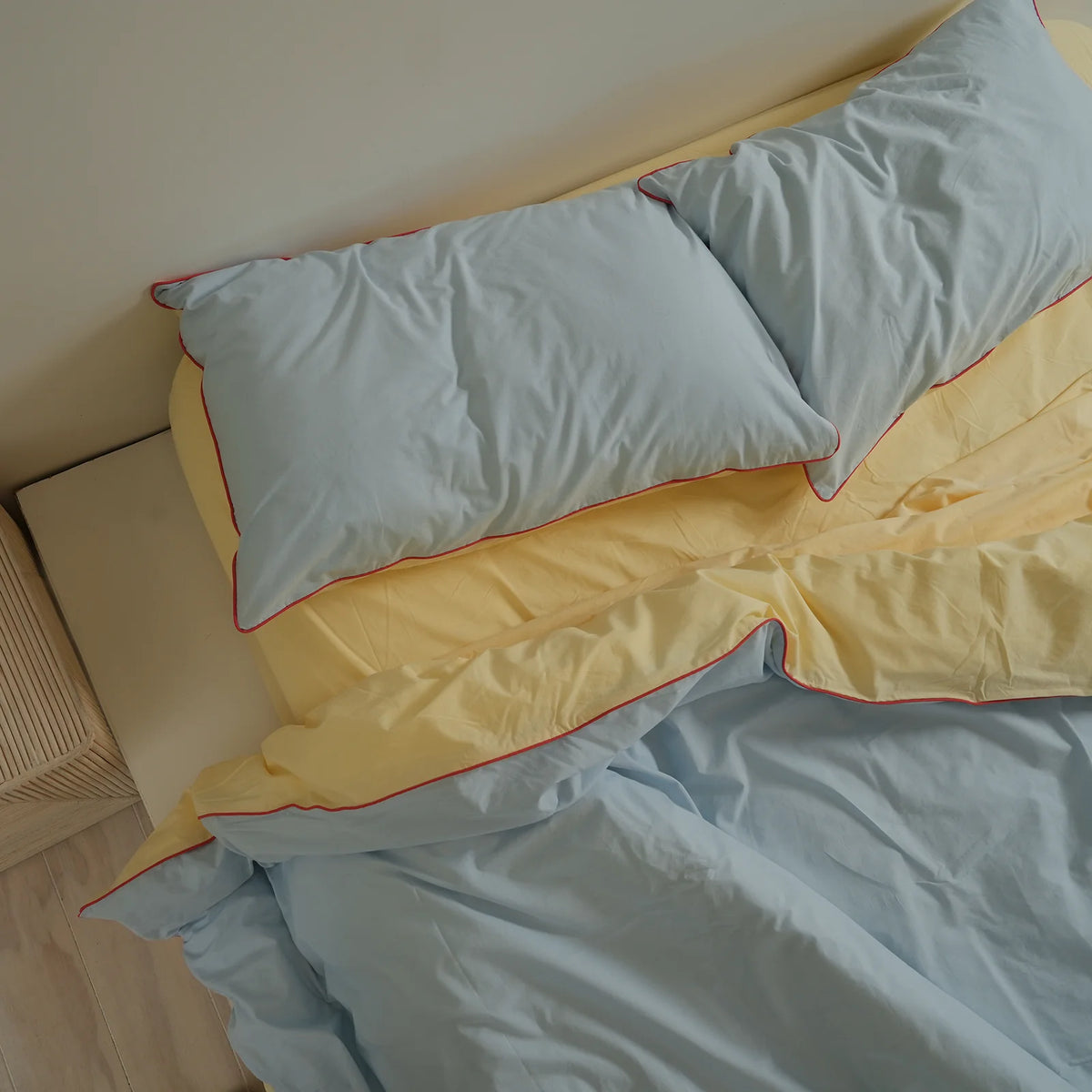100% Stonewashed Cotton Duvet Set – Butter/Sky Reversible