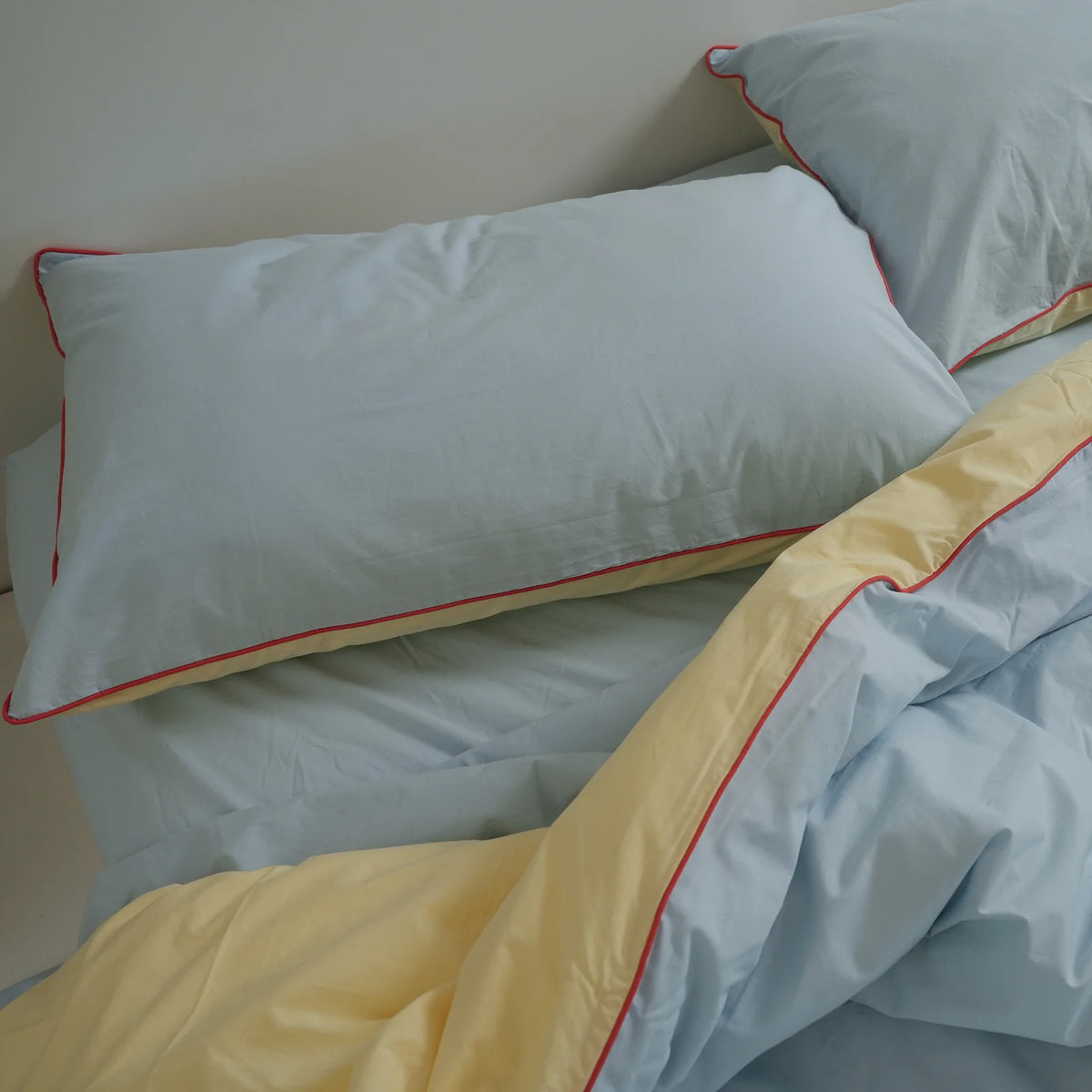 100% Stonewashed Cotton Duvet Set – Butter/Sky Reversible