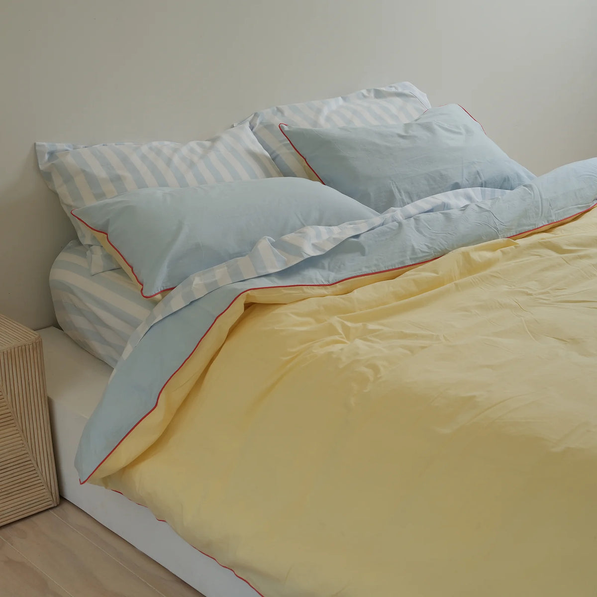 100% Stonewashed Cotton Duvet Set – Butter/Sky Reversible