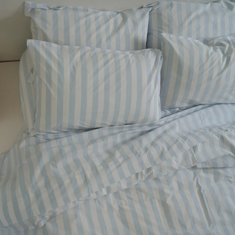 100% Stonewashed Cotton Duvet Set – Sky Blue Stripe