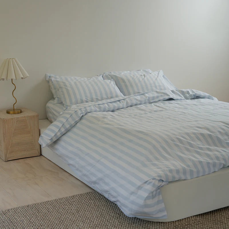 100% Stonewashed Cotton Duvet Set – Sky Blue Stripe