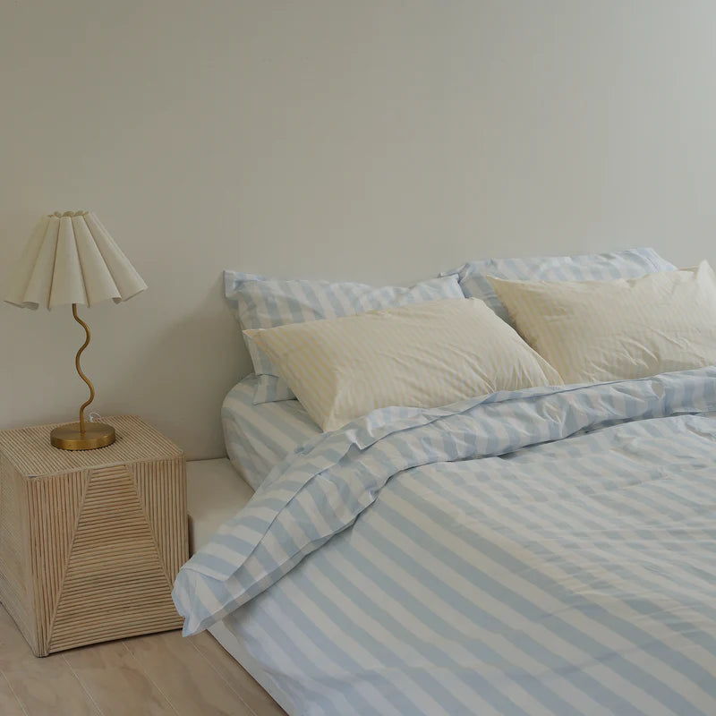 100% Stonewashed Cotton Duvet Set – Sky Blue Stripe