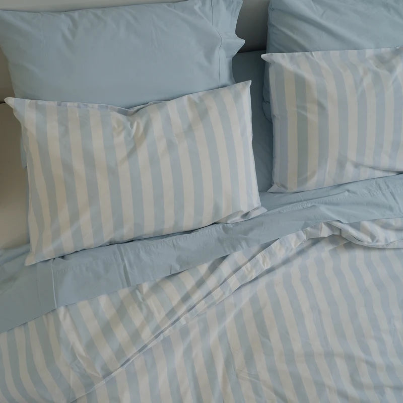 100% Stonewashed Cotton Duvet Set – Sky Blue Stripe