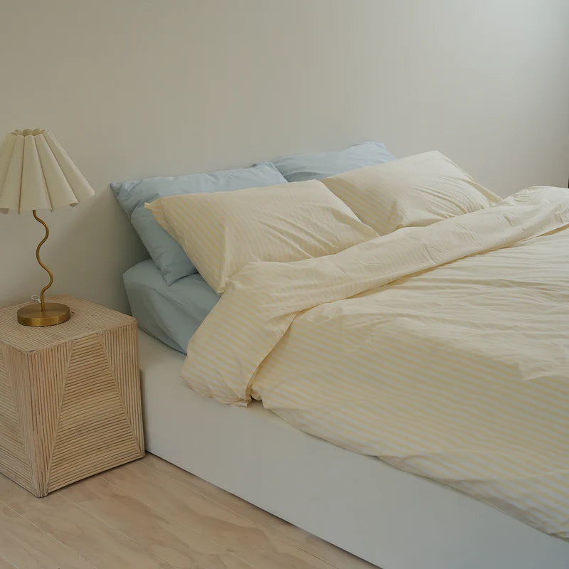 100% Stonewashed Cotton Duvet Set – Butter Stripe