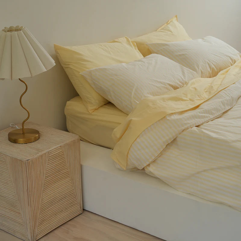 100% Stonewashed Cotton Duvet Set – Butter Stripe
