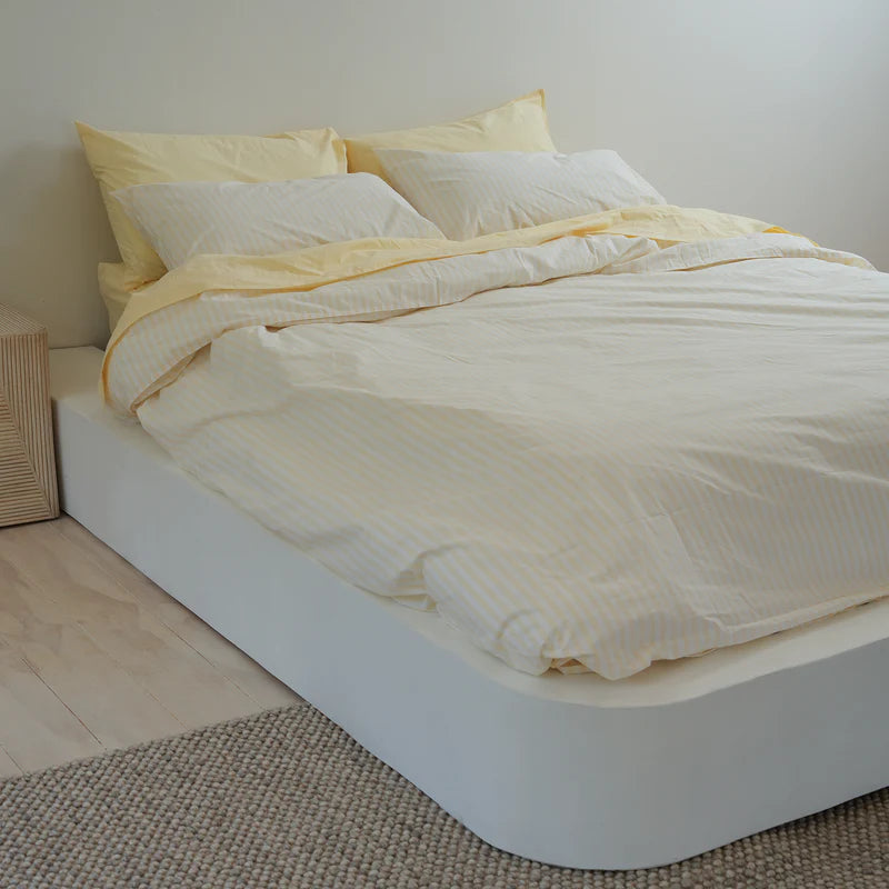 100% Stonewashed Cotton Duvet Set – Butter Stripe