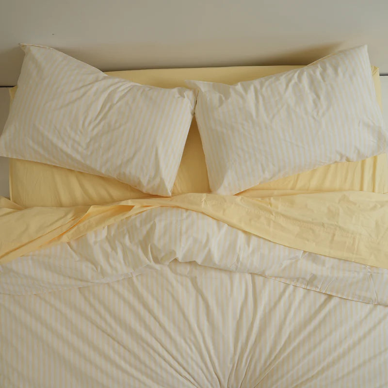 100% Stonewashed Cotton Duvet Set – Butter Stripe