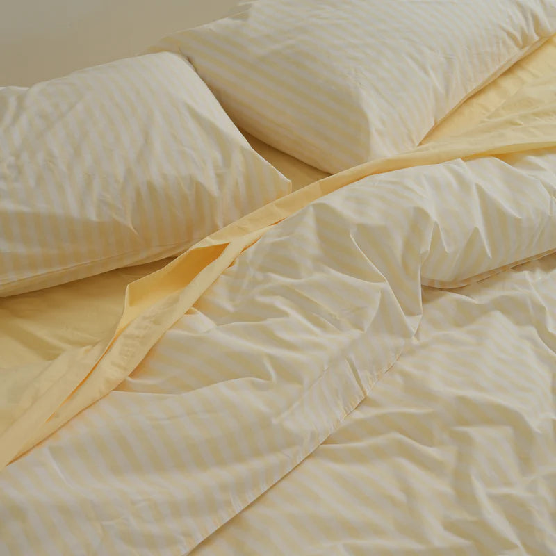 100% Stonewashed Cotton Duvet Set – Butter Stripe