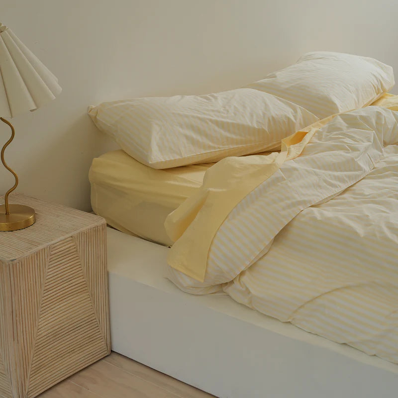 100% Stonewashed Cotton Duvet Set – Butter Stripe