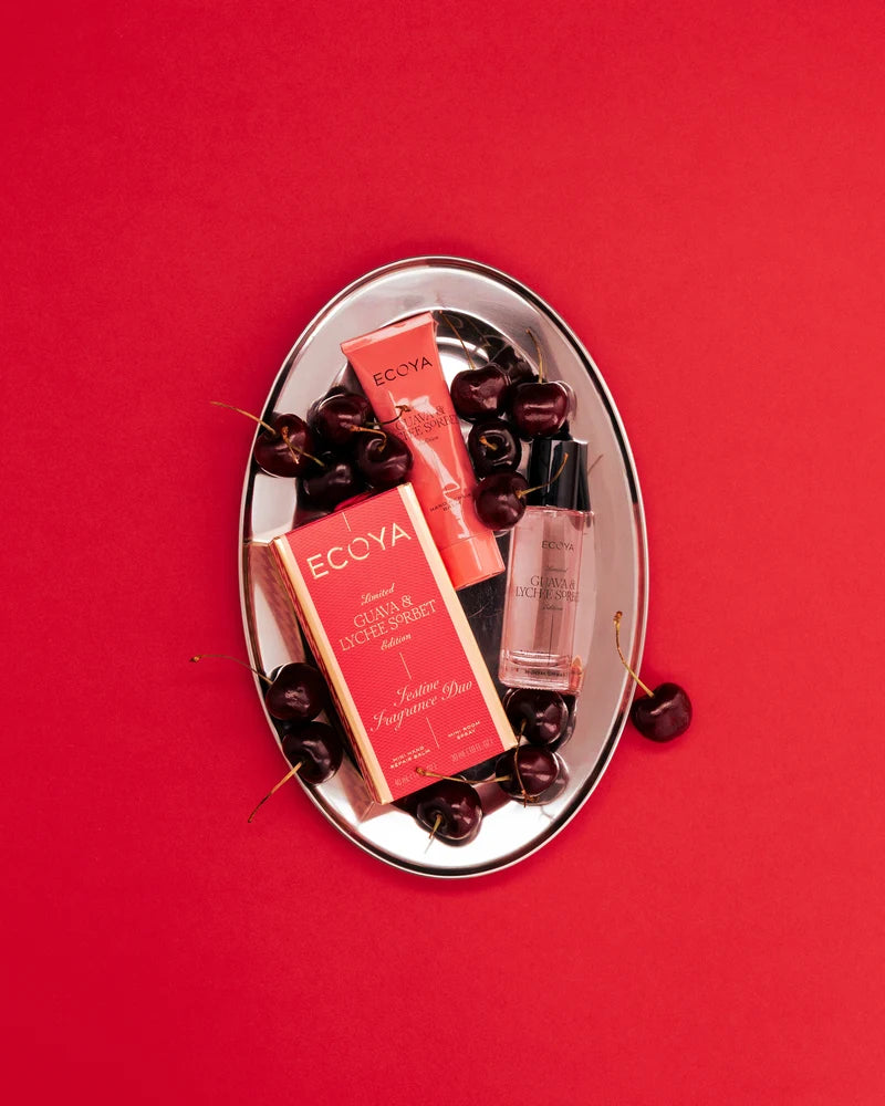 Festive Fragrance Duo - Mini Hand Repair Balm 40ml and Mini Room Spray 30ml - Guava & Lychee Sorbet