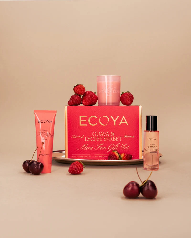 Mini Trio Gift Set - Mini Madison, Mini Hand Repair Balm and Mini Room Spray - Guava & Lychee Sorbet
