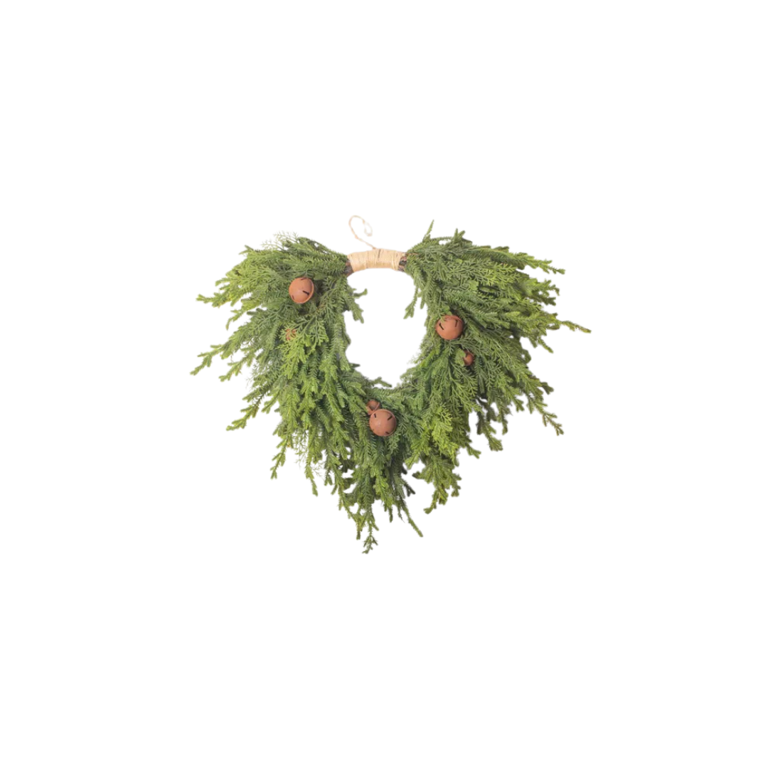 Pine Heart Wreath with Bells Small