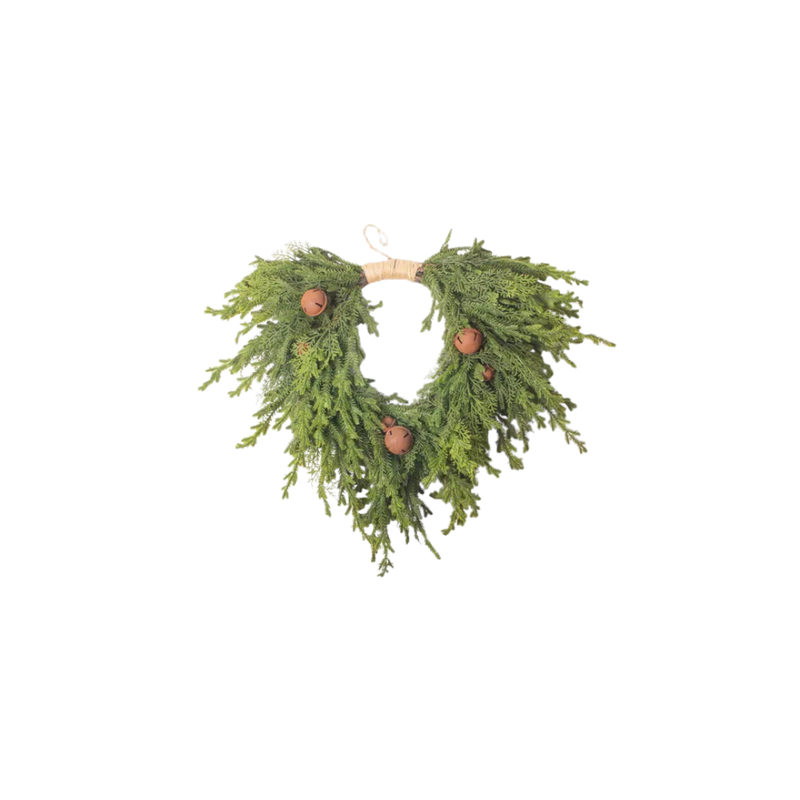 Pine Heart Wreath with Bells Small