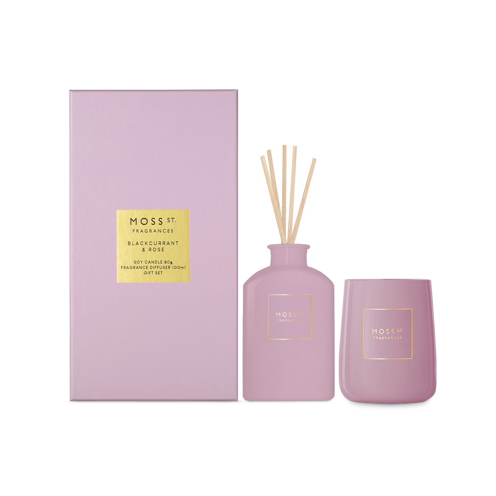 Gift Set - Mini Candle & Diffuser - Blackcurrant & Rose | Moss St.