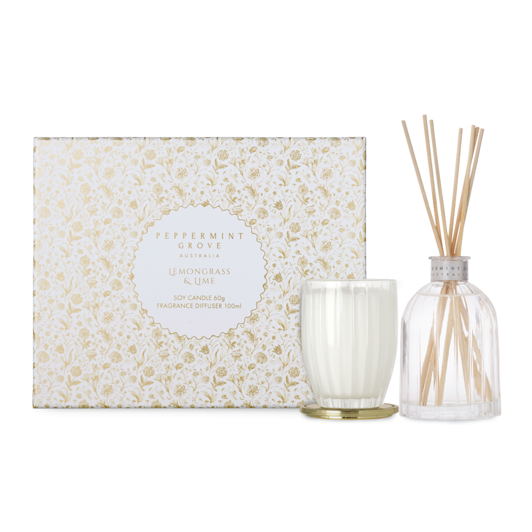 Gift Set - Mini Candle & Diffuser - Lemongrass & Lime