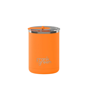 Ceramic Coffee Cup with Hinged Lid - Neon Orange