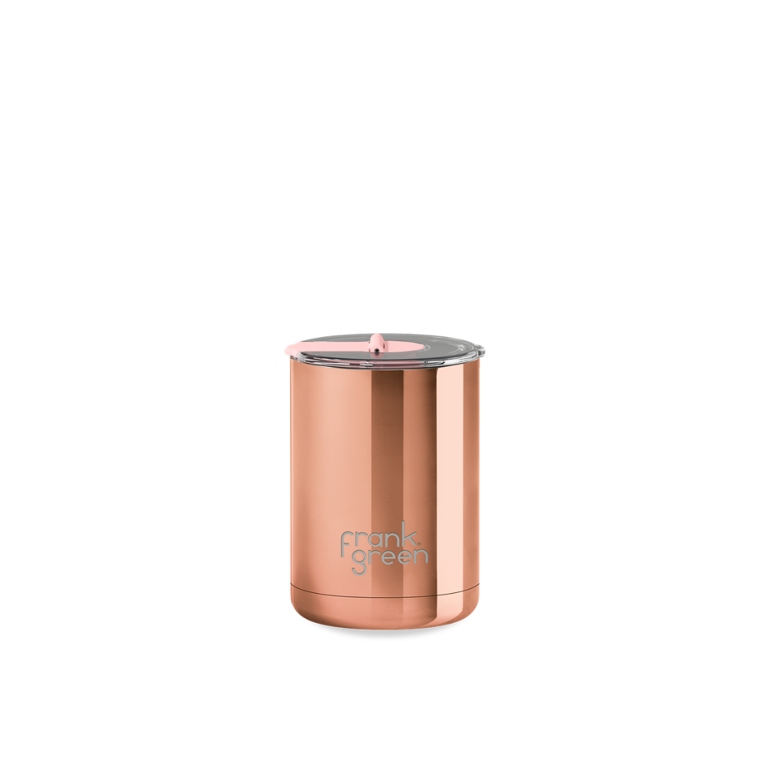 Rose Gold Chrome Ceramic Coffee Cup with New Hinged Lid