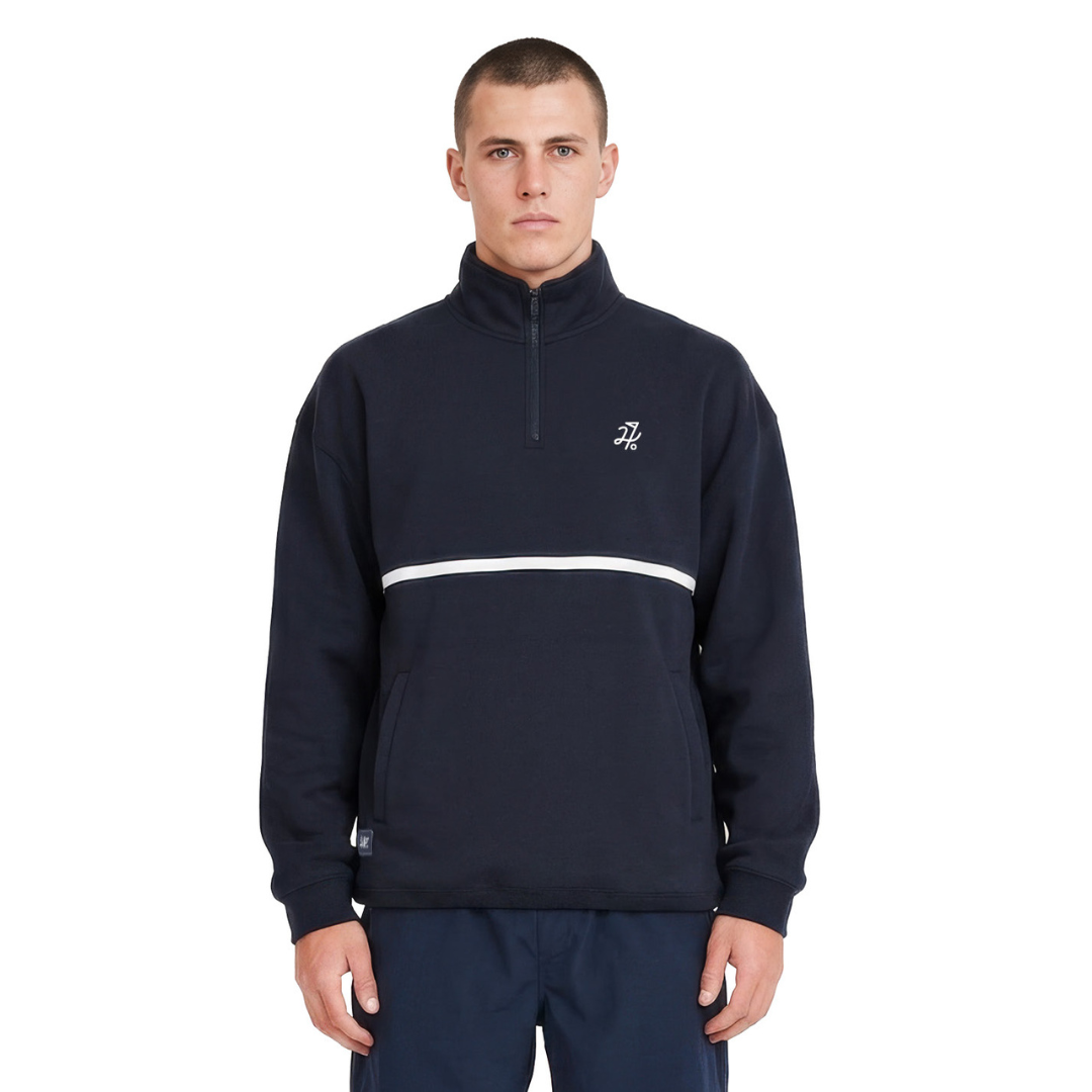 Mens Club 1/4 Zip Crew - Navy/White
