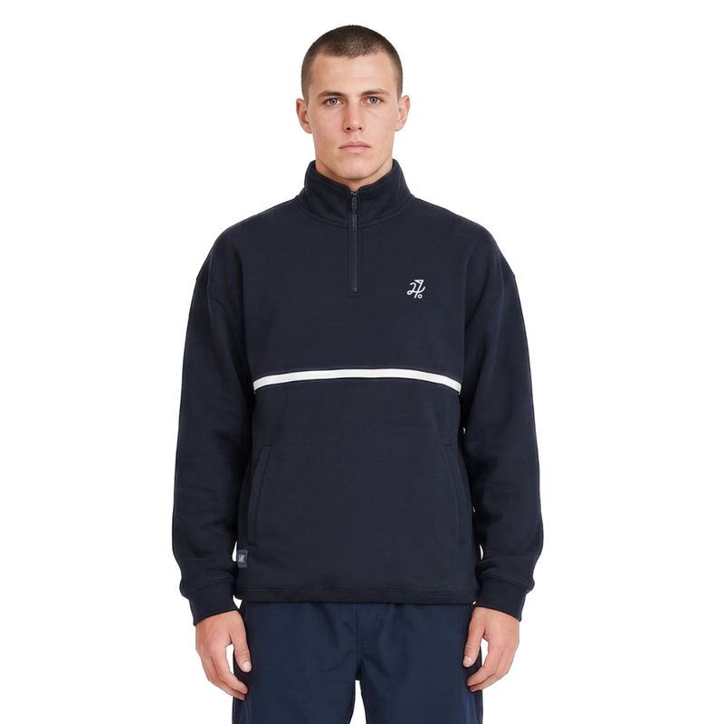 Mens Club 1/4 Zip Crew - Navy/White