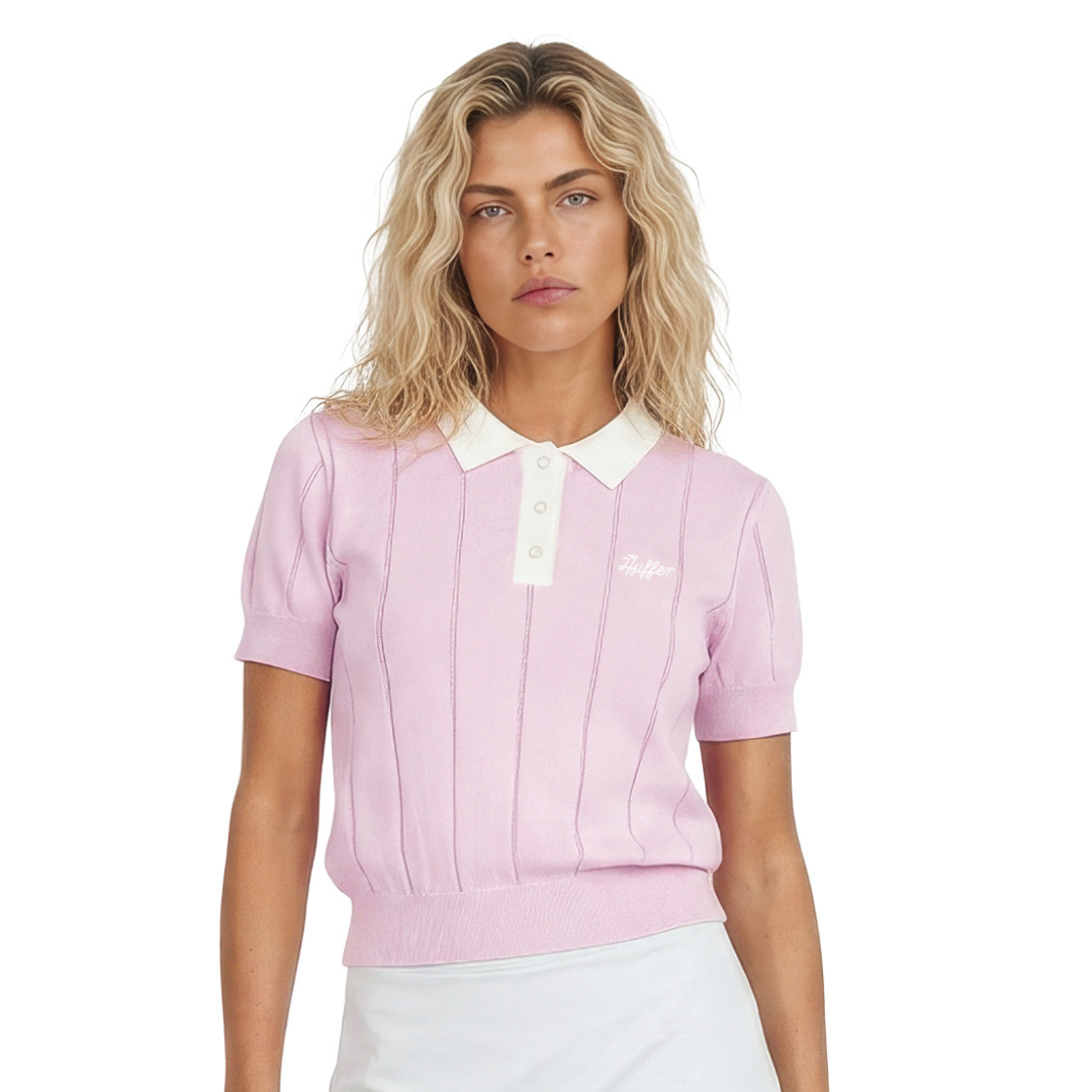 Wmns Line Knit Polo - Camellia/White