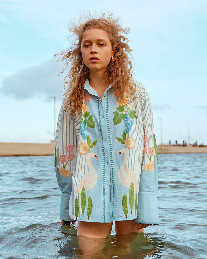 Swan Lake Oversized Long Sleeve Shirt