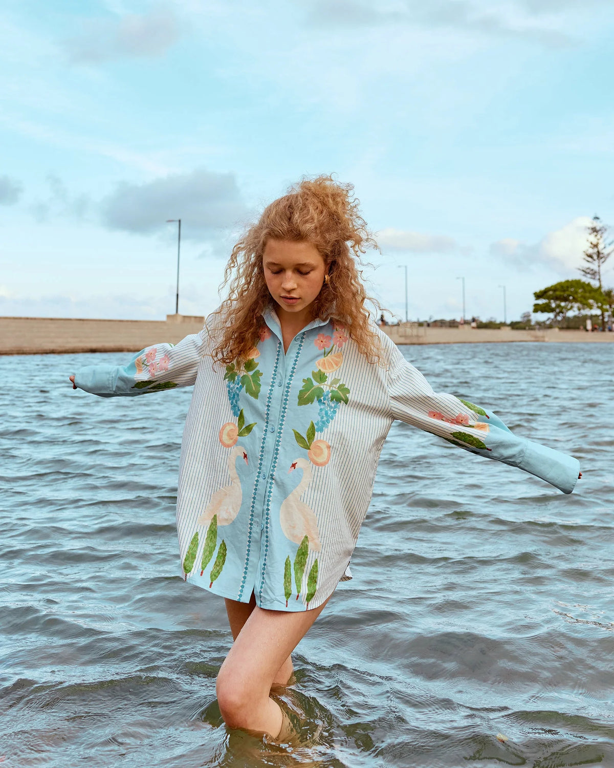 Swan Lake Oversized Long Sleeve Shirt