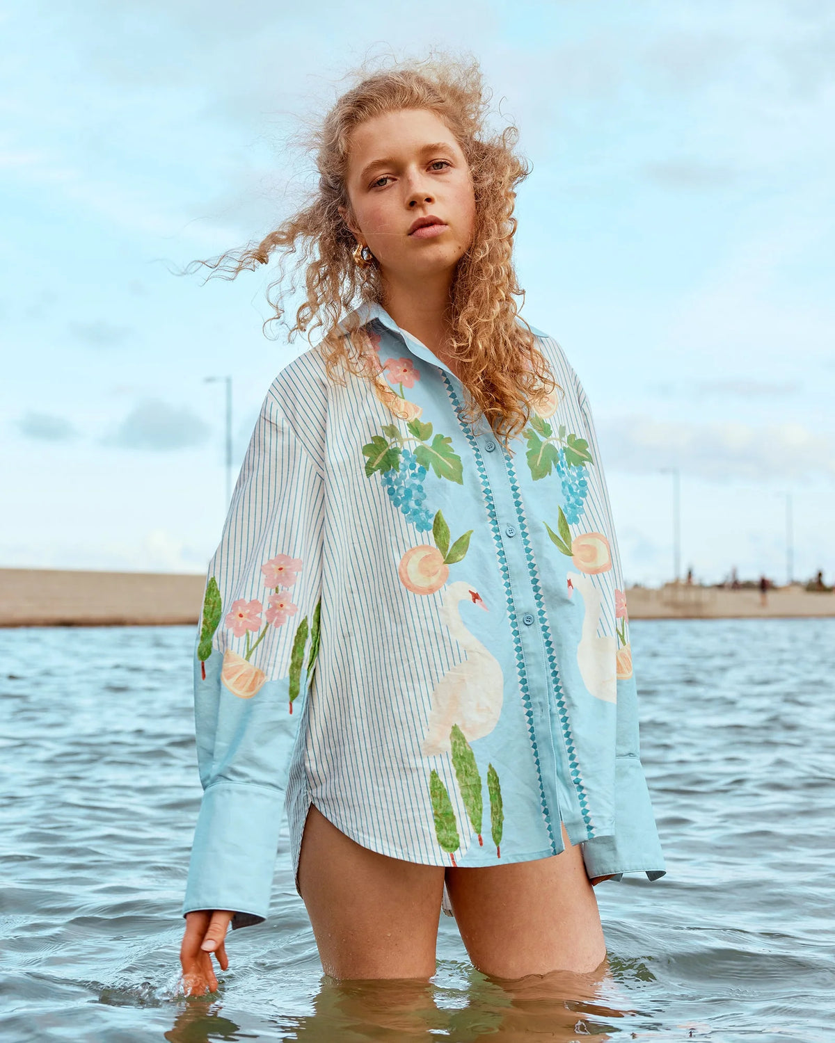 Swan Lake Oversized Long Sleeve Shirt