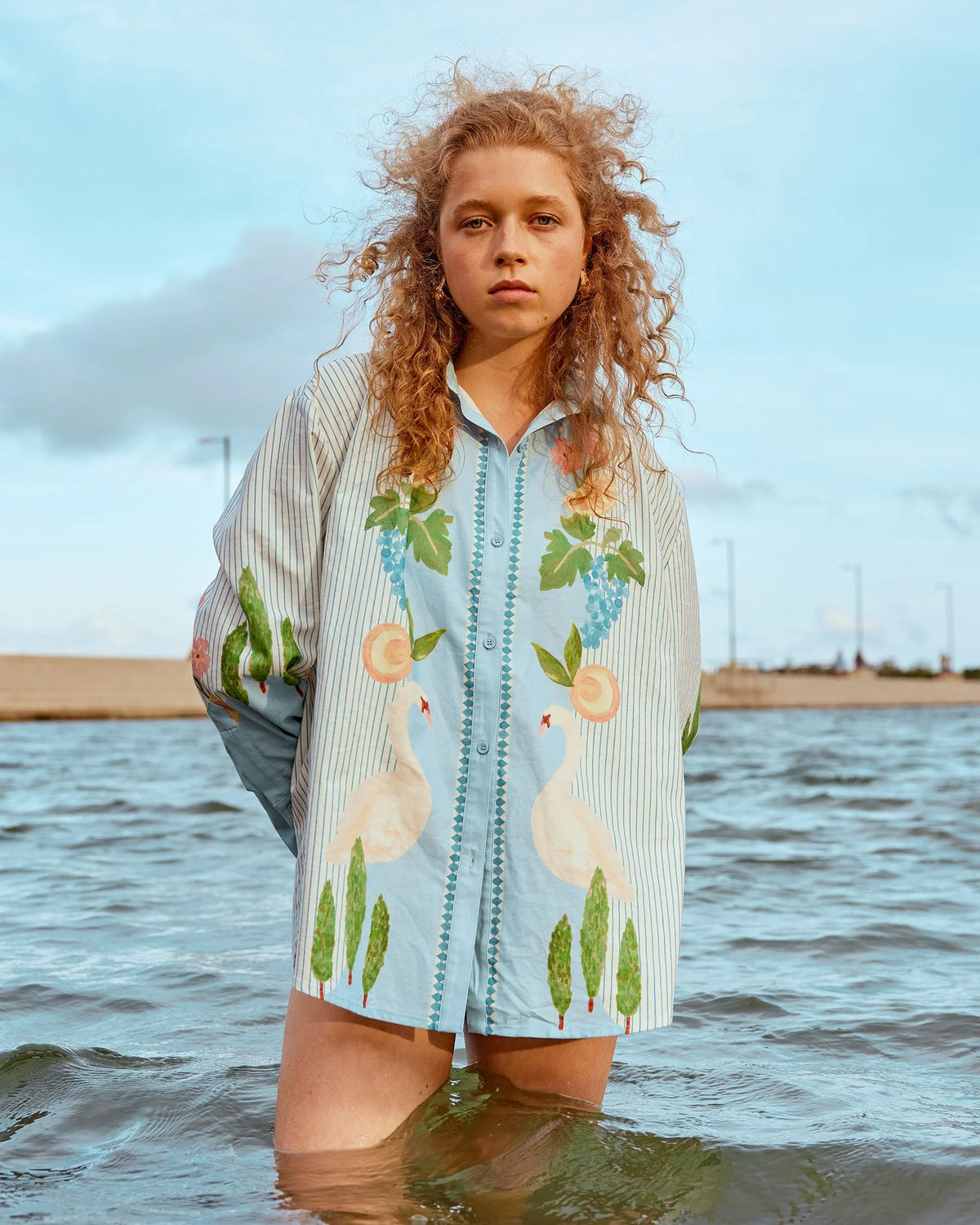 Swan Lake Oversized Long Sleeve Shirt