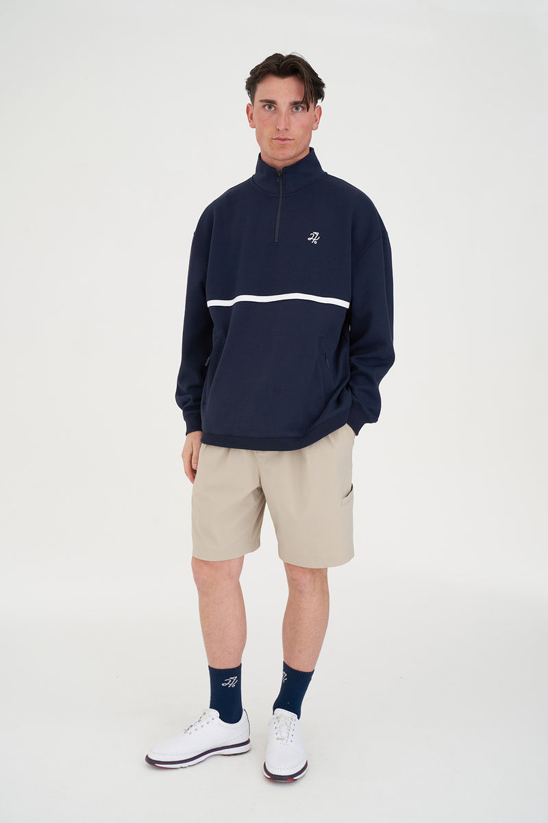 Mens Club 1/4 Zip Crew - Navy/White