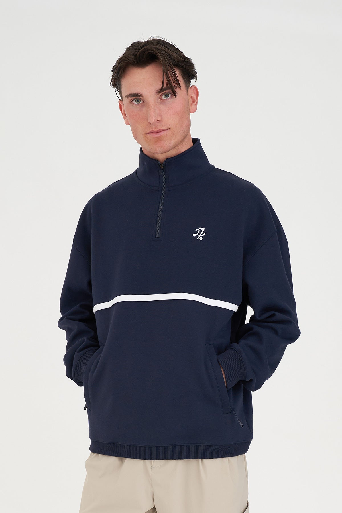 Mens Club 1/4 Zip Crew - Navy/White