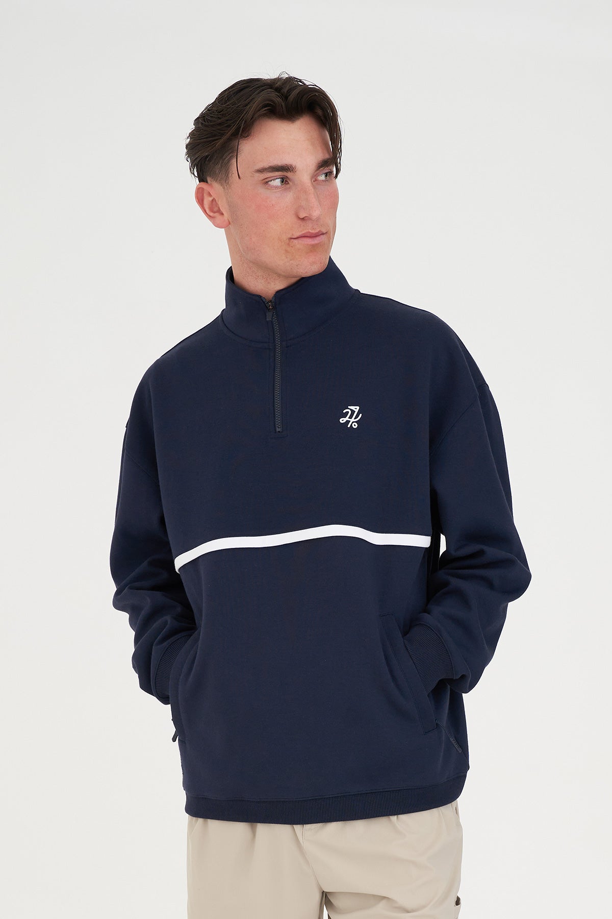 Mens Club 1/4 Zip Crew - Navy/White