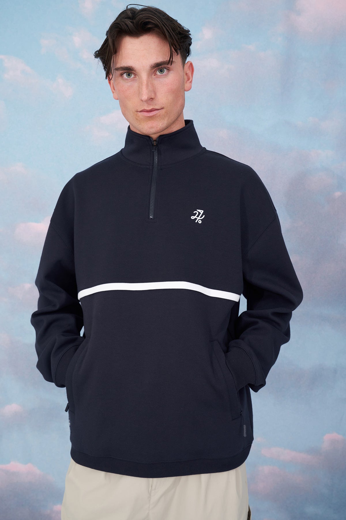 Mens Club 1/4 Zip Crew - Navy/White