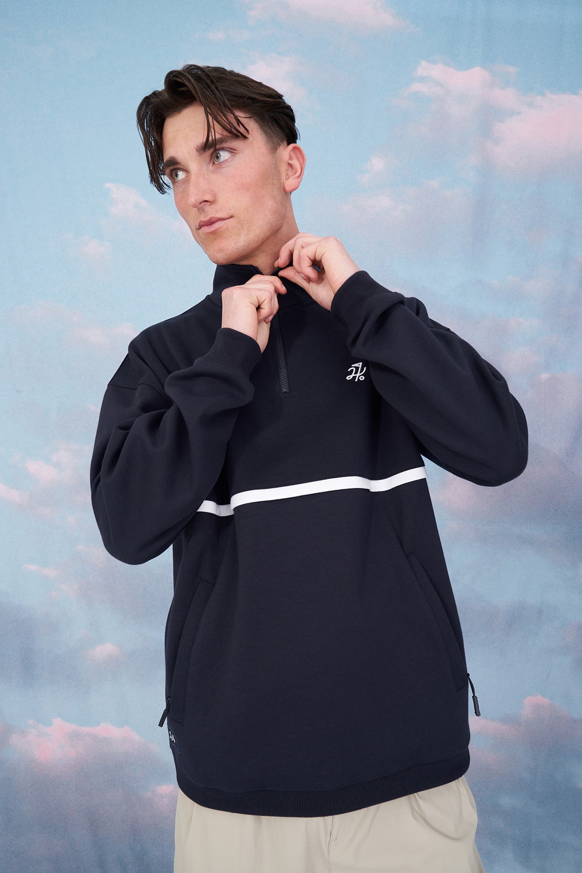 Mens Club 1/4 Zip Crew - Navy/White